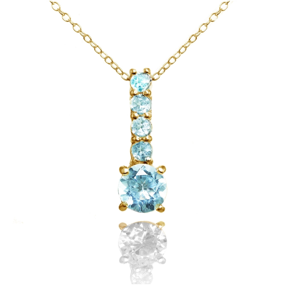 Yellow Gold Flashed Sterling Silver Blue Topaz 5-Stone Round Drop Necklace