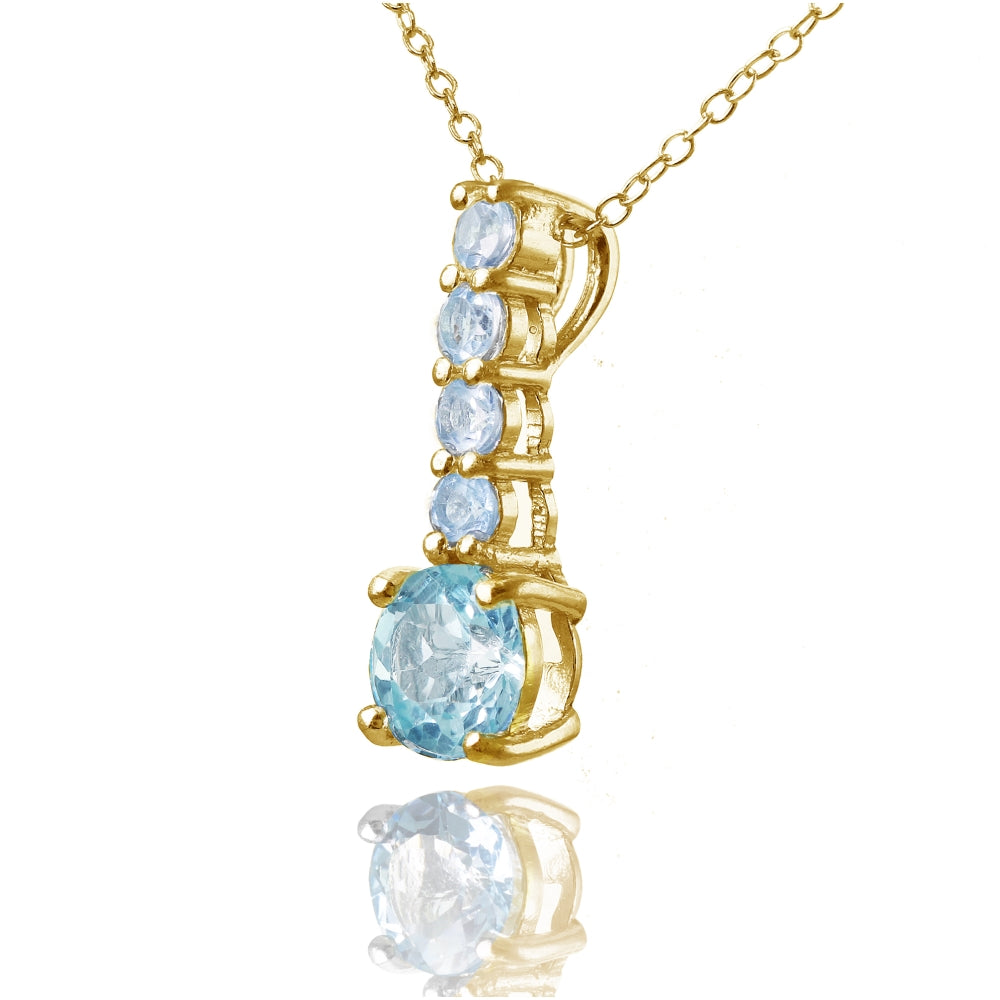 Yellow Gold Flashed Sterling Silver Blue Topaz 5-Stone Round Drop Necklace-2