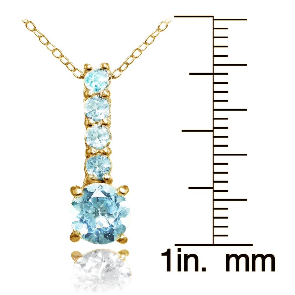 Yellow Gold Flashed Sterling Silver Blue Topaz 5-Stone Round Drop Necklace-3