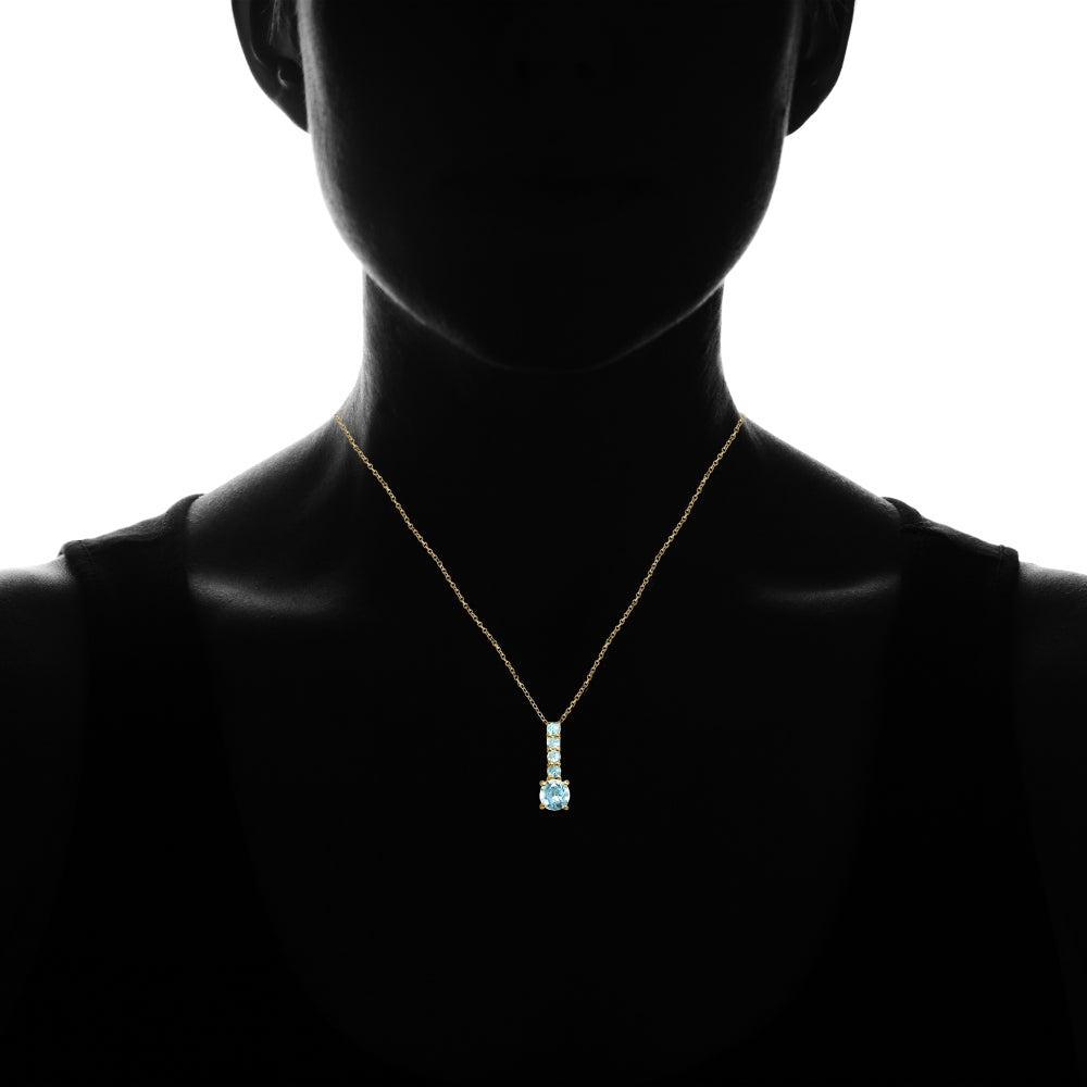 Yellow Gold Flashed Sterling Silver Blue Topaz 5-Stone Round Drop Necklace-4