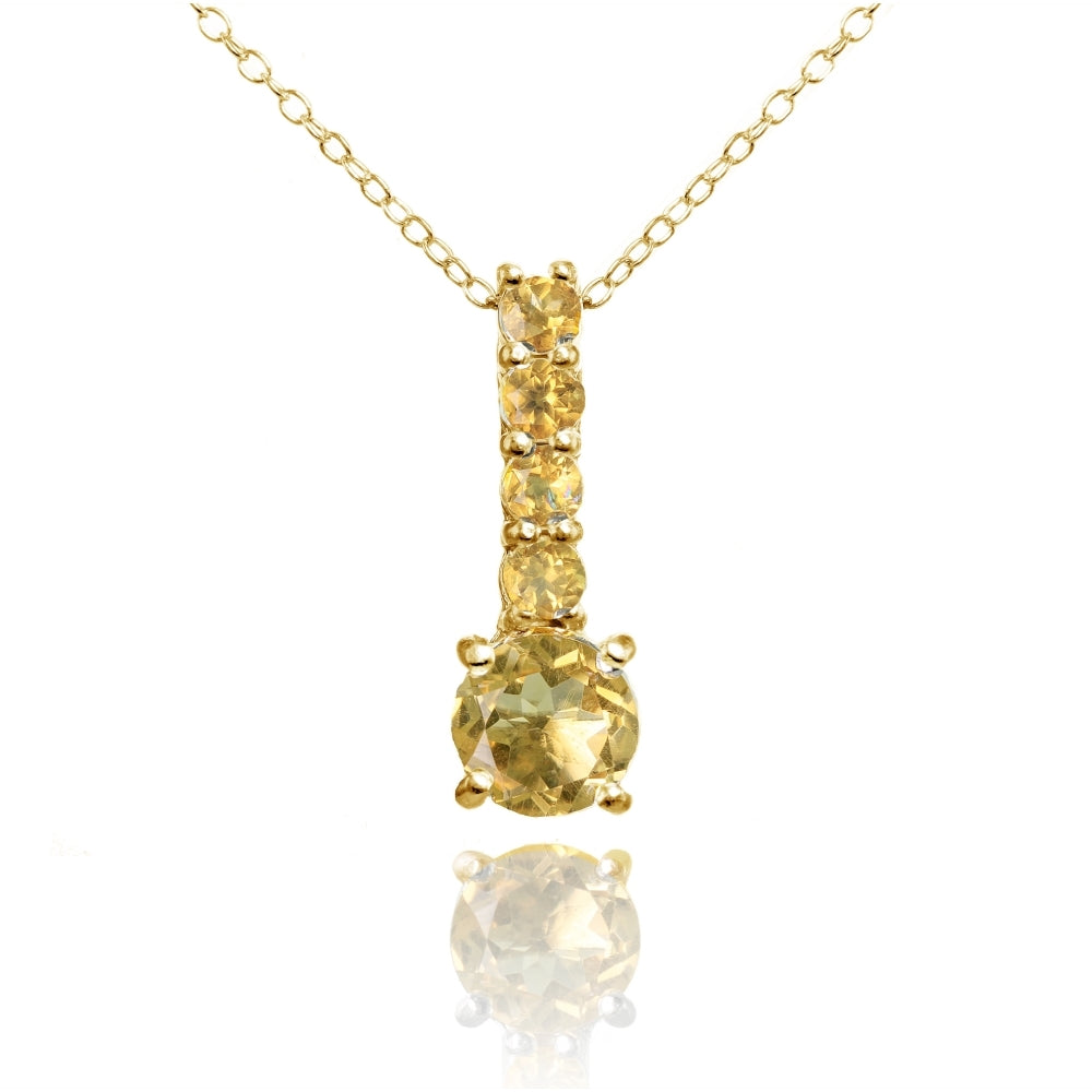 Yellow Gold Flashed Sterling Silver Citrine 5-Stone Round Drop Necklace