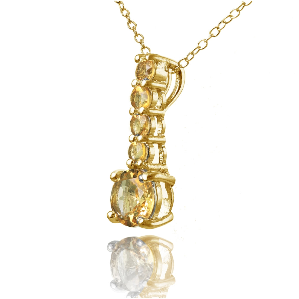 Yellow Gold Flashed Sterling Silver Citrine 5-Stone Round Drop Necklace-2