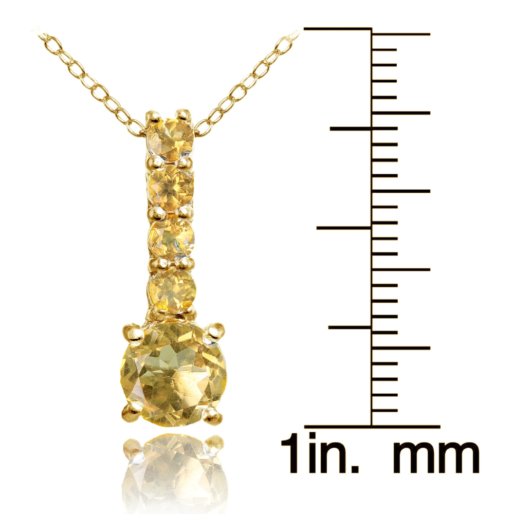 Yellow Gold Flashed Sterling Silver Citrine 5-Stone Round Drop Necklace-3