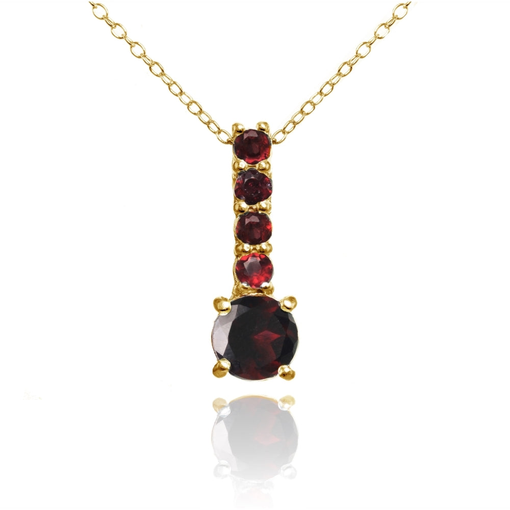 Yellow Gold Flashed Sterling Silver Garnet 5-Stone Round Drop Necklace