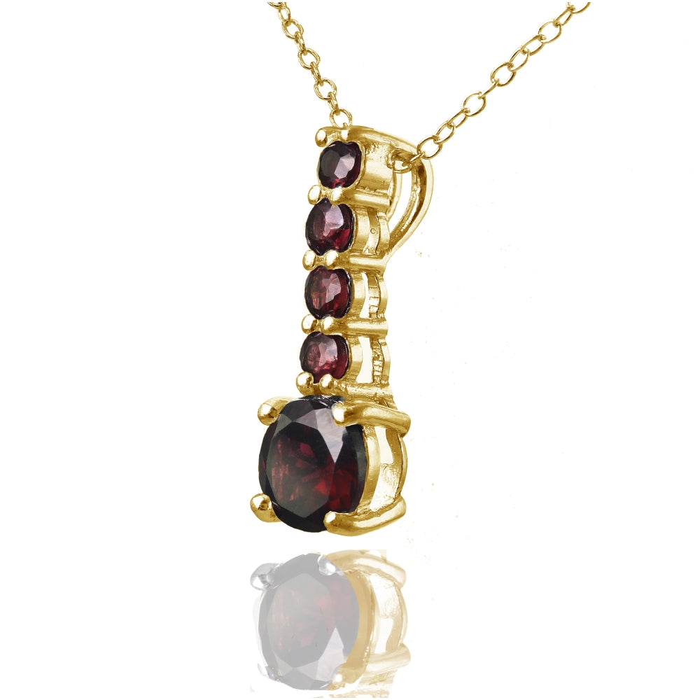 Yellow Gold Flashed Sterling Silver Garnet 5-Stone Round Drop Necklace-2