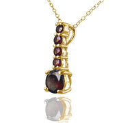 Yellow Gold Flashed Sterling Silver Garnet 5-Stone Round Drop Necklace