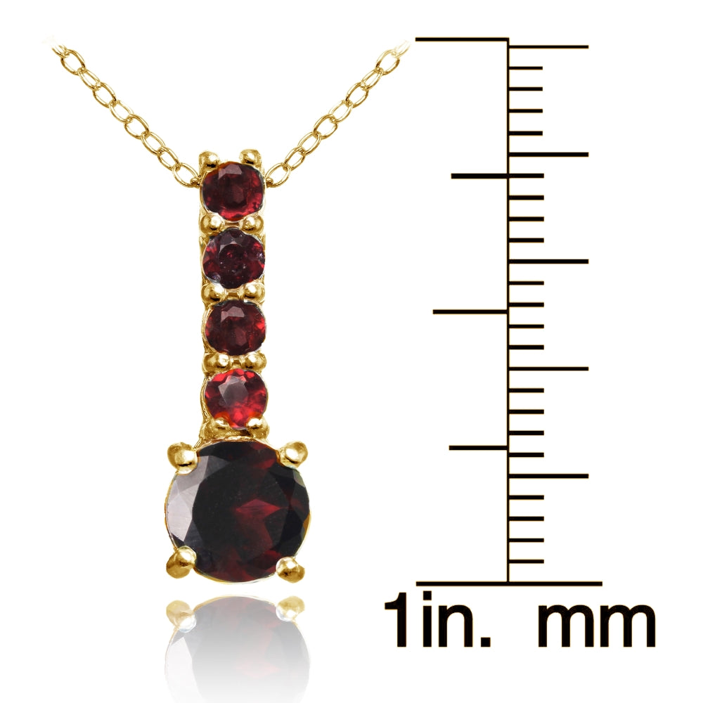 Yellow Gold Flashed Sterling Silver Garnet 5-Stone Round Drop Necklace-3