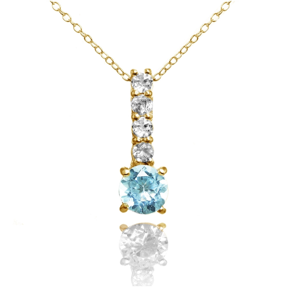 Yellow Gold Flashed Silver African Amethyst & White Topaz 5-Stone Drop Necklace