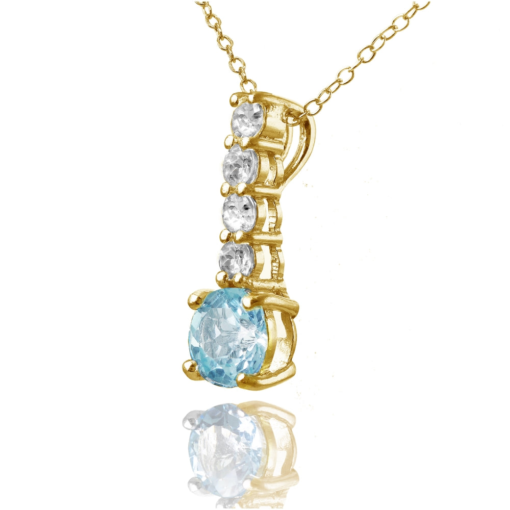 Yellow Gold Flashed Silver African Amethyst & White Topaz 5-Stone Drop Necklace-2
