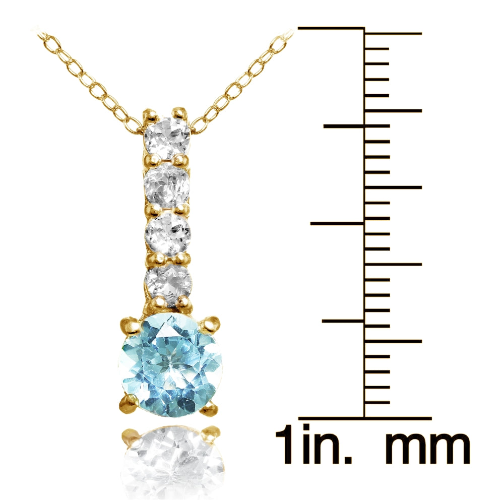 Yellow Gold Flashed Silver African Amethyst & White Topaz 5-Stone Drop Necklace-3
