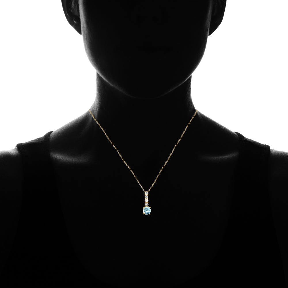 Yellow Gold Flashed Silver African Amethyst & White Topaz 5-Stone Drop Necklace-4