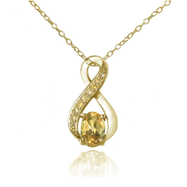 Yellow Gold Flashed Sterling Silver Citrine Infinity Drop Necklace