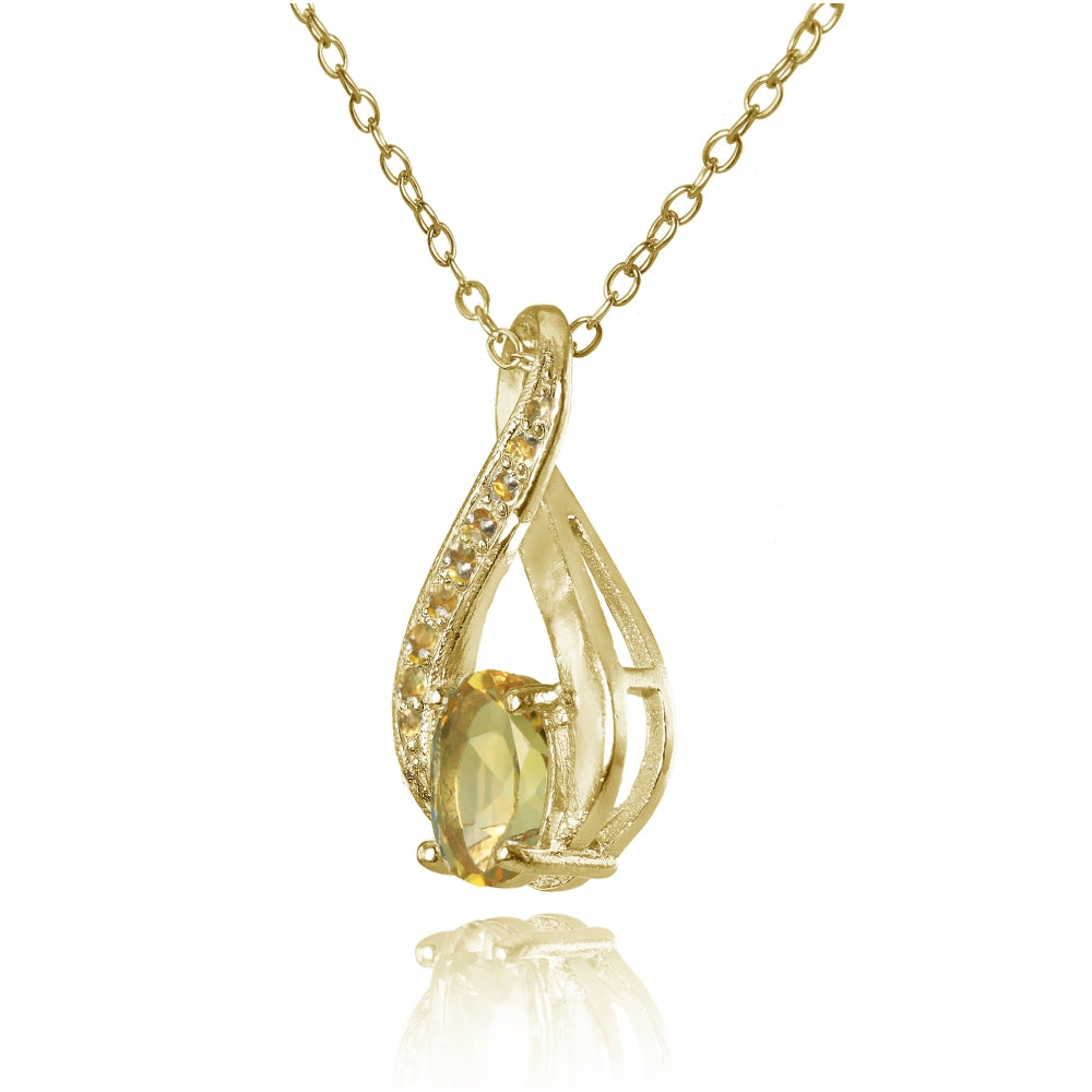 Yellow Gold Flashed Sterling Silver Citrine Infinity Drop Necklace-2