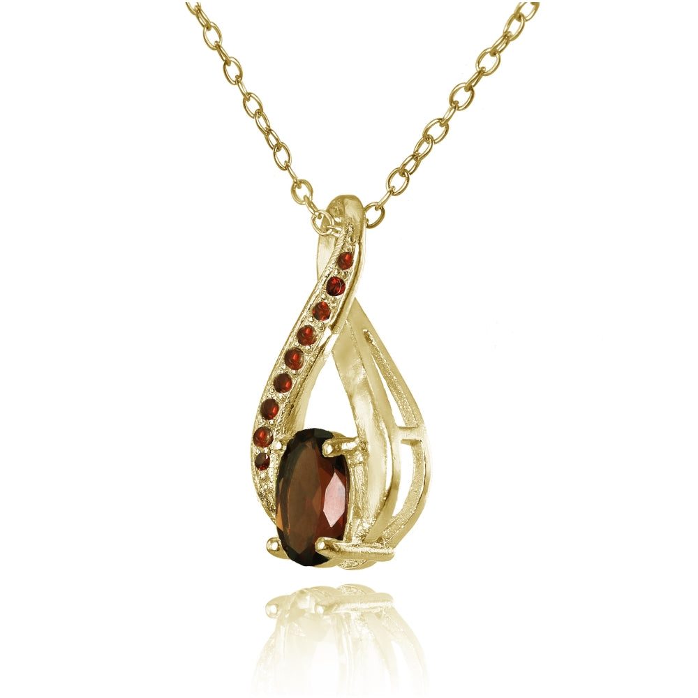 Yellow Gold Flashed Sterling Silver Garnet Infinity Drop Necklace-2