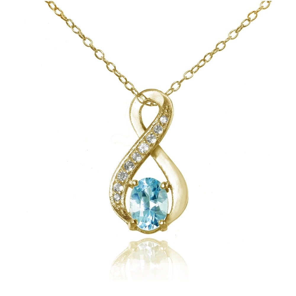 Yellow Gold Flashed Silver Blue Topaz & White Topaz Infinity Drop Necklace