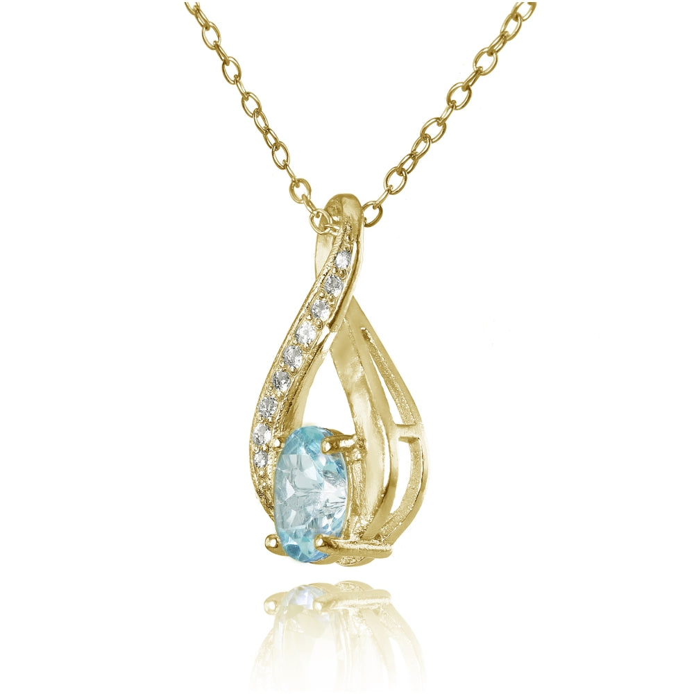 Yellow Gold Flashed Silver Blue Topaz & White Topaz Infinity Drop Necklace-2