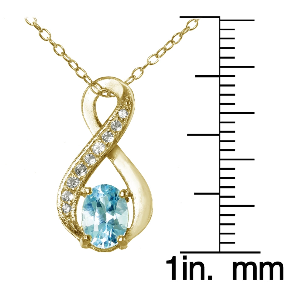 Yellow Gold Flashed Silver Blue Topaz & White Topaz Infinity Drop Necklace-3