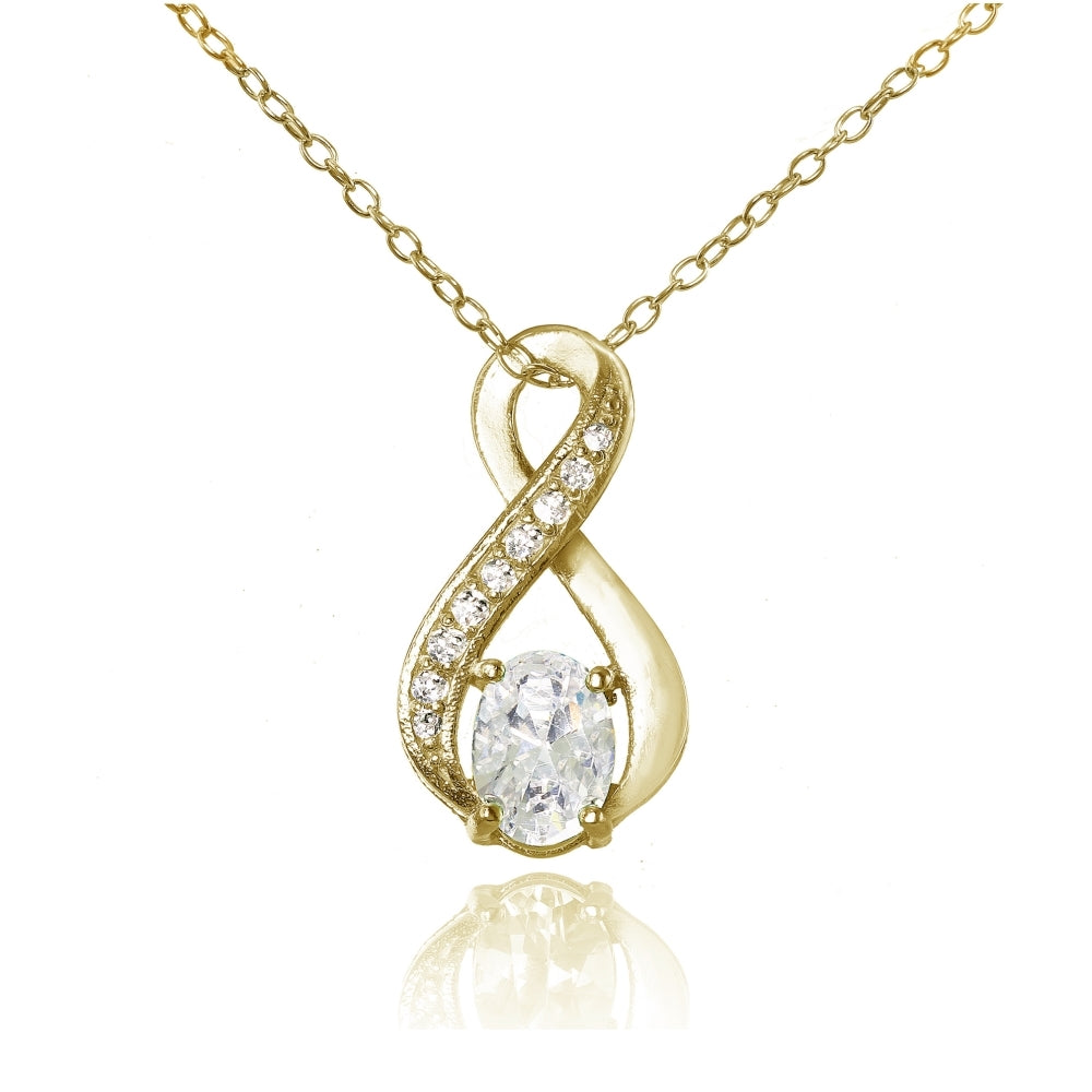 Yellow Gold Flashed Sterling Silver Cubic Zirconia Infinity Drop Necklace