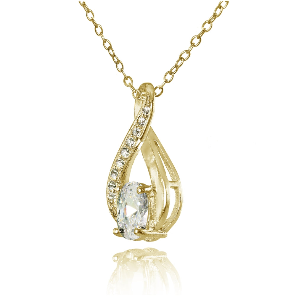 Yellow Gold Flashed Sterling Silver Cubic Zirconia Infinity Drop Necklace-2