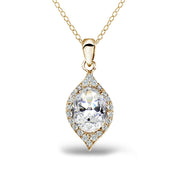 Yellow Gold Flashed Sterling Silver Cubic Zirconia 2ct Oval-Cut Necklace