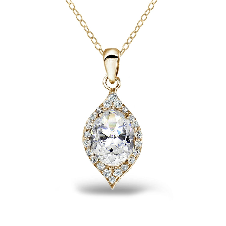 Yellow Gold Flashed Sterling Silver Cubic Zirconia 2ct Oval-Cut Necklace