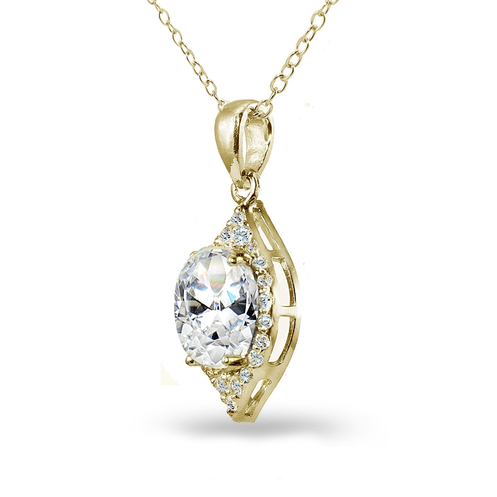 Yellow Gold Flashed Sterling Silver Cubic Zirconia 2ct Oval-Cut Necklace-2