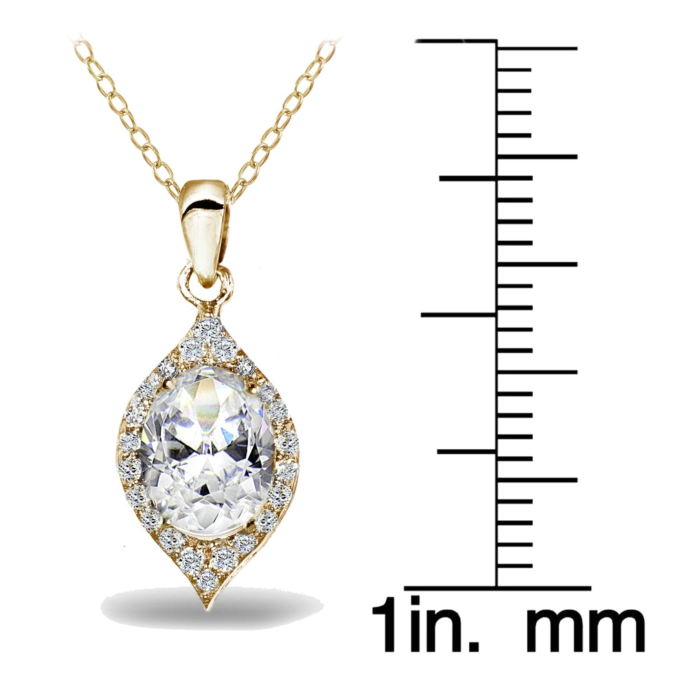 Yellow Gold Flashed Sterling Silver Cubic Zirconia 2ct Oval-Cut Necklace-3