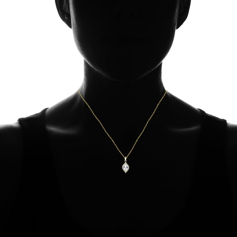Yellow Gold Flashed Sterling Silver Cubic Zirconia 2ct Oval-Cut Necklace-4