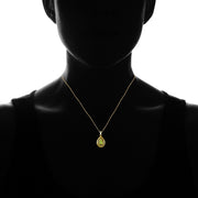 Yellow Gold Flashed Sterling Silver Peridot Filigree Teardrop Necklace