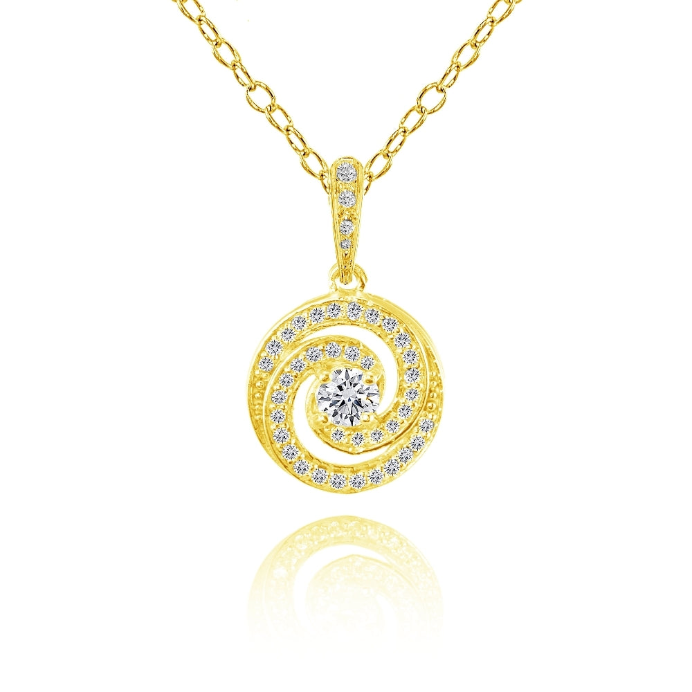 Yellow Gold Flashed Sterling Silver Cubic Zirconia Love Knot Swirl Necklace
