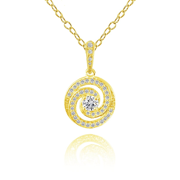 Yellow Gold Flashed Sterling Silver Cubic Zirconia Love Knot Swirl Necklace