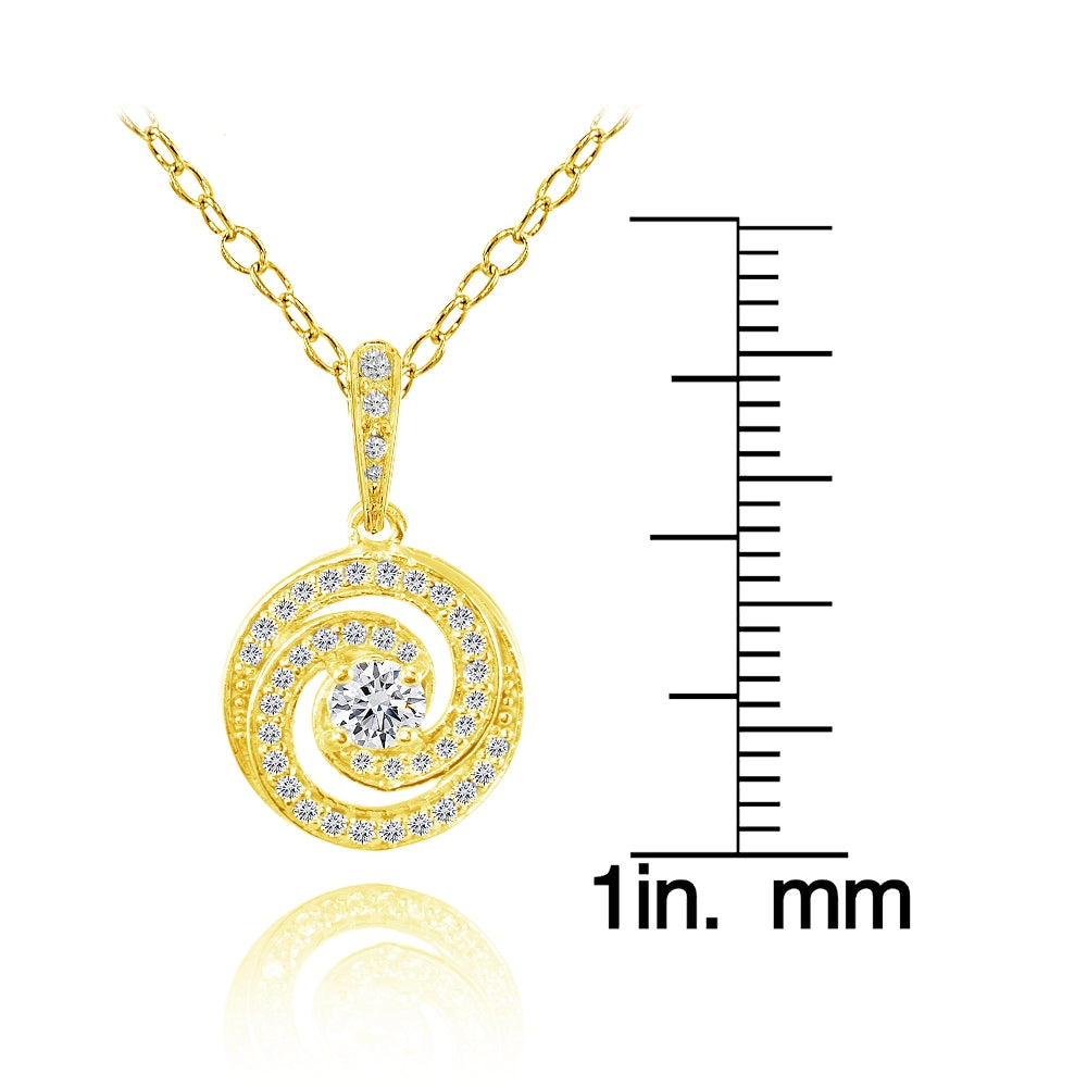 Yellow Gold Flashed Sterling Silver Cubic Zirconia Love Knot Swirl Necklace-2
