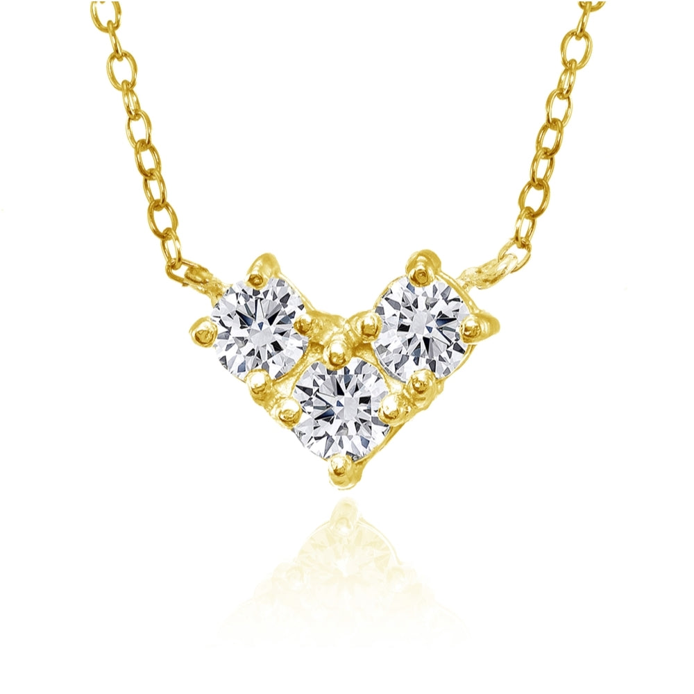 Yellow Gold Flashed Sterling Silver Cubic Zirconia 3-Stone Triangle Necklace