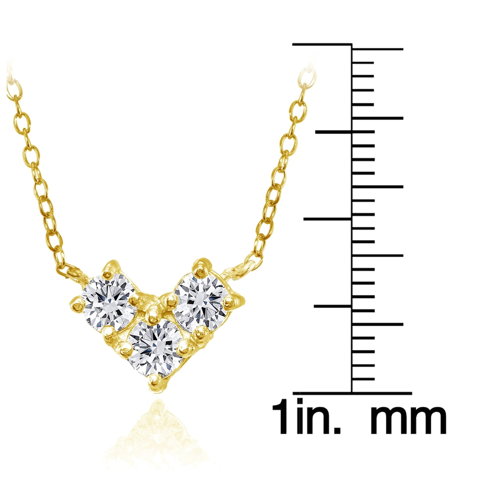 Yellow Gold Flashed Sterling Silver Cubic Zirconia 3-Stone Triangle Necklace-3