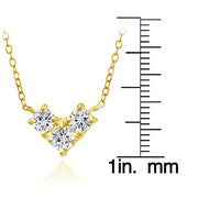 Yellow Gold Flashed Sterling Silver Cubic Zirconia 3-Stone Triangle Necklace