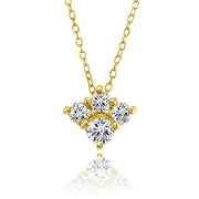Yellow Gold Flashed Sterling Silver Cubic Zirconia 4-Stone Cluster Necklace