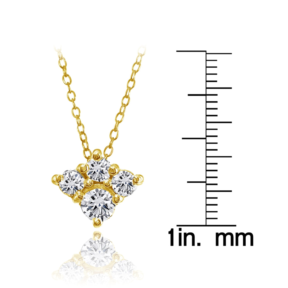 Yellow Gold Flashed Sterling Silver Cubic Zirconia 4-Stone Cluster Necklace-3