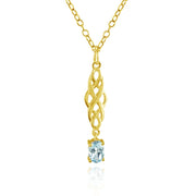 Yellow Gold Flashed Sterling Silver Blue Topaz Oval Celtic Knot Dangling Drop Necklace