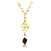 Yellow Gold Flashed Sterling Silver Created Ruby Celtic Trinity Knot Teardrop Necklace