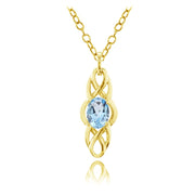 Yellow Gold Flashed Sterling Silver Blue Topaz Celtic Knot Oval Drop Necklace