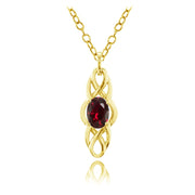 Yellow Gold Flashed Sterling Silver Created Ruby Celtic Knot Oval Drop Necklace
