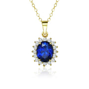 Yellow Gold Flashed Sterling Silver Royal Blue Cubic Zirconia Oval Necklace