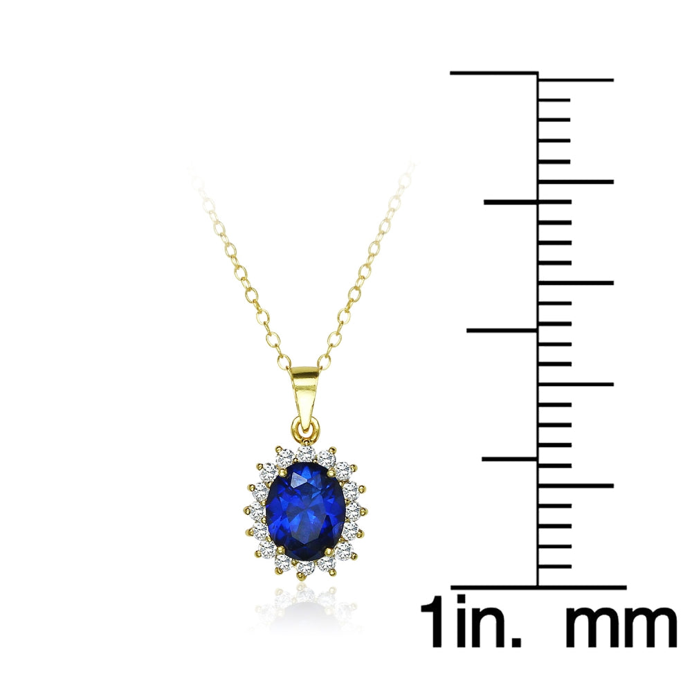 Yellow Gold Flashed Sterling Silver Royal Blue Cubic Zirconia Oval Necklace-4