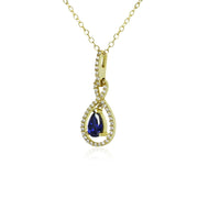 Yellow Gold Flashed Sterling Silver Blue Cubic Zirconia Teardrop Infinity Figure 8 Necklace