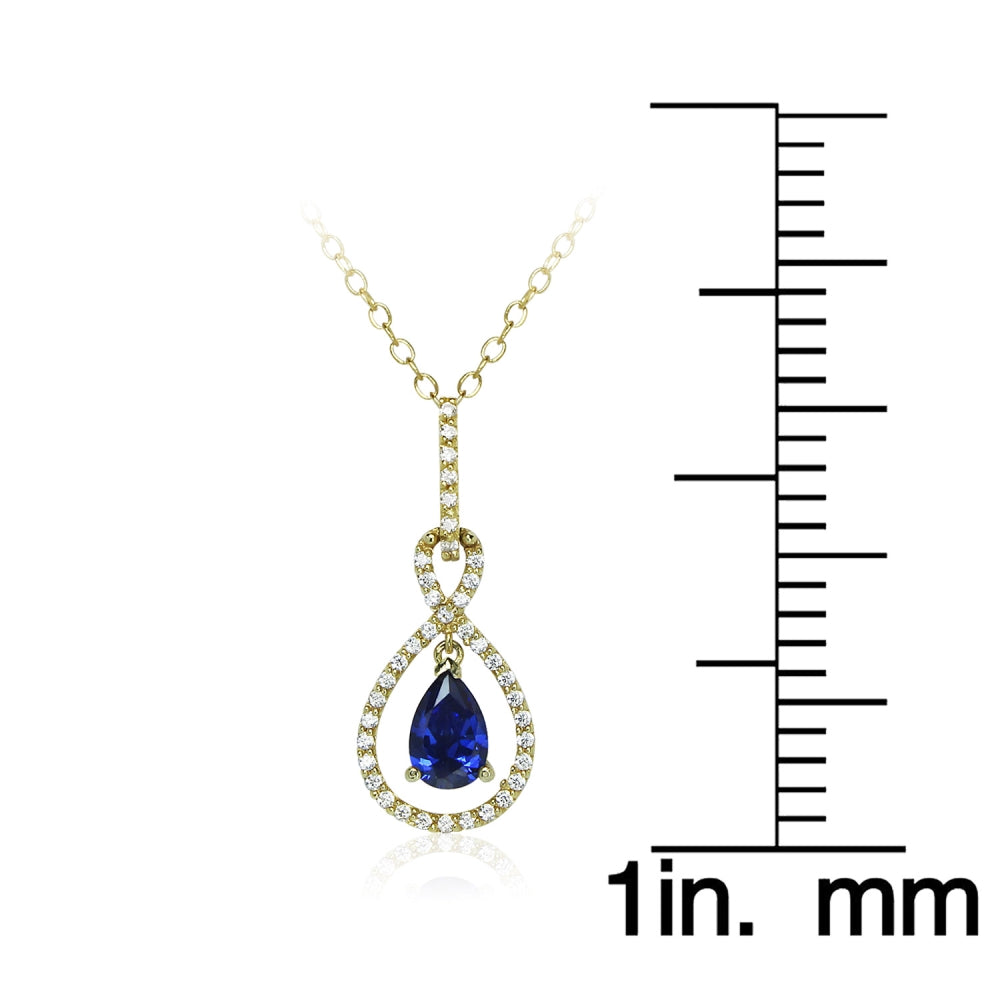 Yellow Gold Flashed Sterling Silver Blue Cubic Zirconia Teardrop Infinity Figure 8 Necklace-4