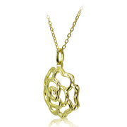 Yellow Gold Flashed Sterling Silver High Polished Diamond-cut Filigree Rose Flower Pendant Necklace