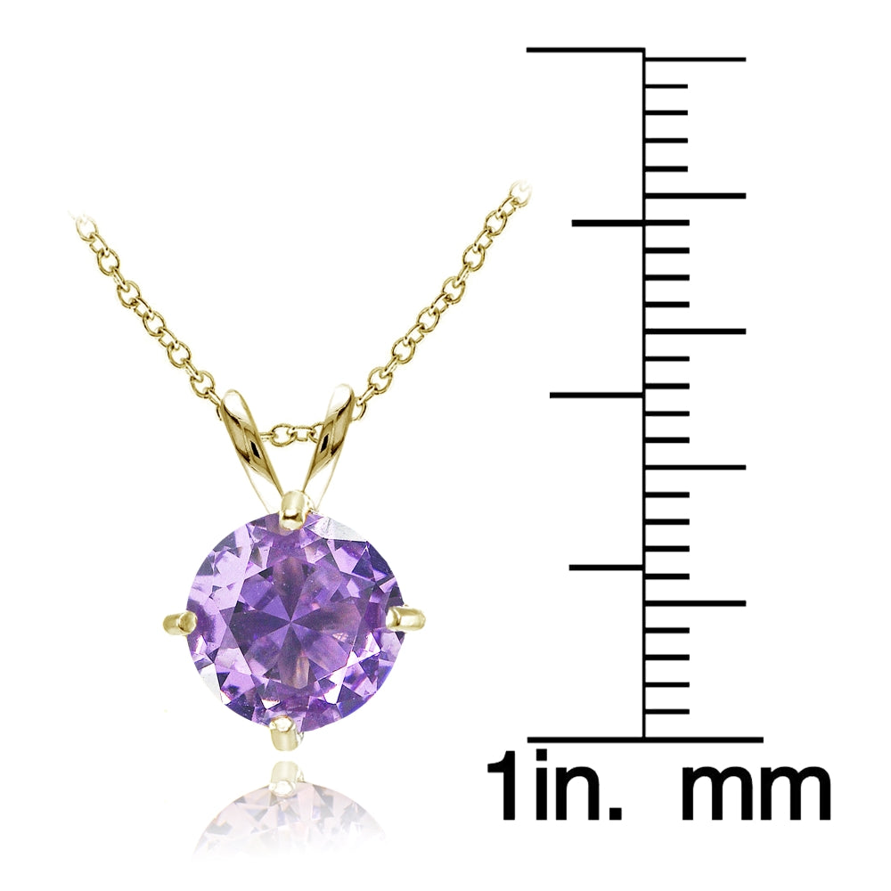 Yellow Gold Flashed Sterling Silver Created Amethyst 7mm Round Solitaire Pendant Necklace-3