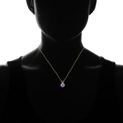 Yellow Gold Flashed Sterling Silver Created Amethyst 7mm Round Solitaire Pendant Necklace