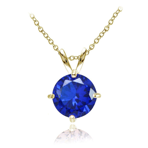 Yellow Gold Flashed Sterling Silver Created Blue Sapphire 7mm Round Solitaire Pendant Necklace
