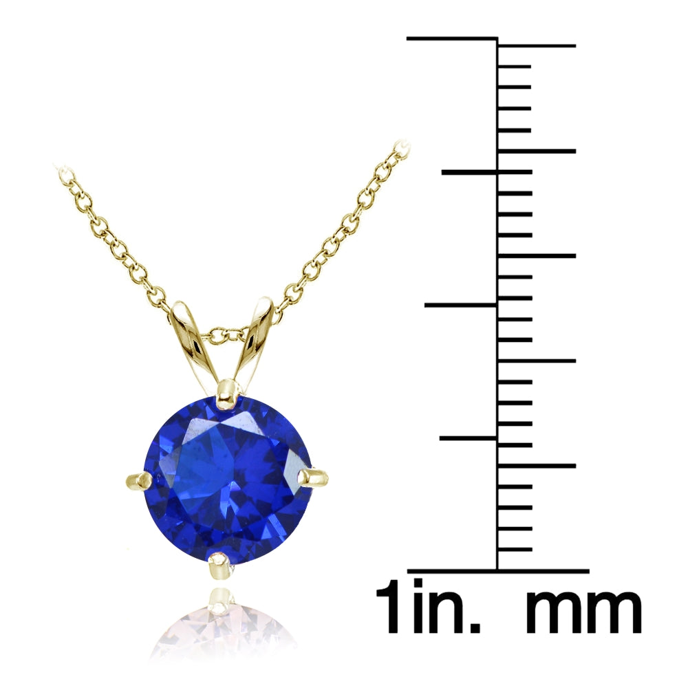 Yellow Gold Flashed Sterling Silver Created Blue Sapphire 7mm Round Solitaire Pendant Necklace-3